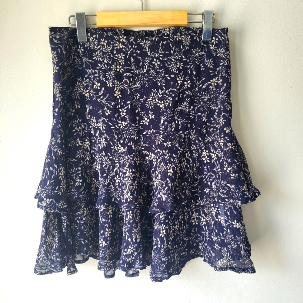 Part Two Floral Tierd Chiffon Navy Flowy Garden Girl Fawn Boho Skirt